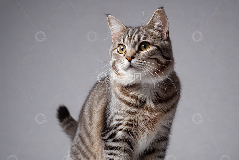 虎斑猫正坐凝视素材