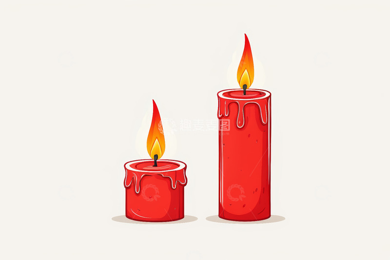 高清大图下载【趣麦麦图】红色燃烧蜡烛插画素材