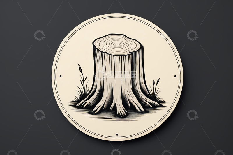 高清大图下载【趣麦麦图】圆形背景上的树桩插画