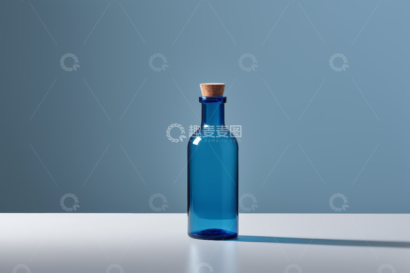 高清大图下载【趣麦麦图】蓝色玻璃瓶配软木塞静物