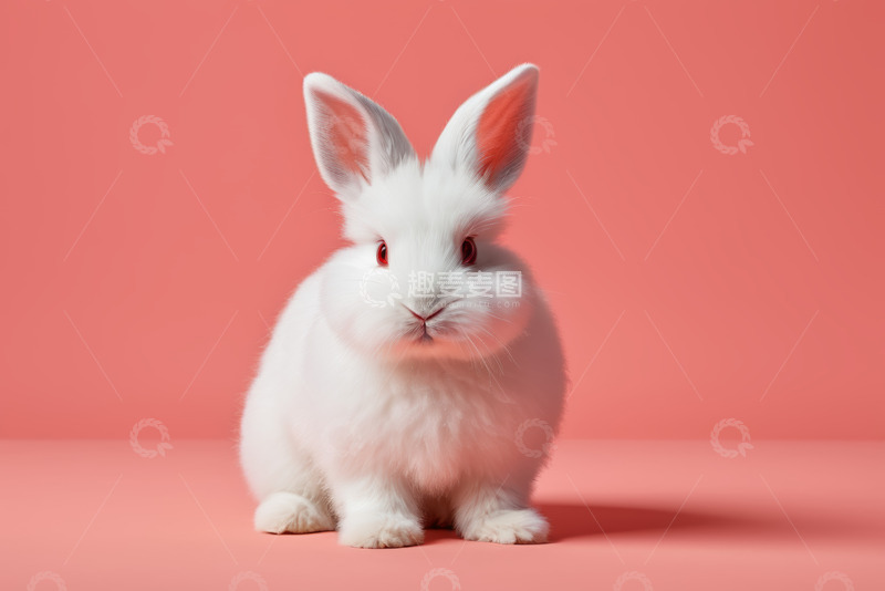 高清大图下载【趣麦麦图】粉色背景前的白色宠物兔