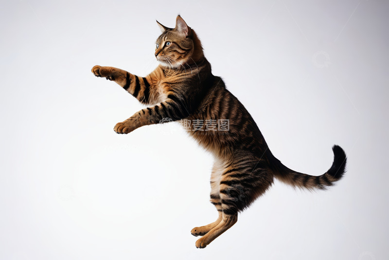 高清大图下载【趣麦麦图】跃起的条纹猫咪