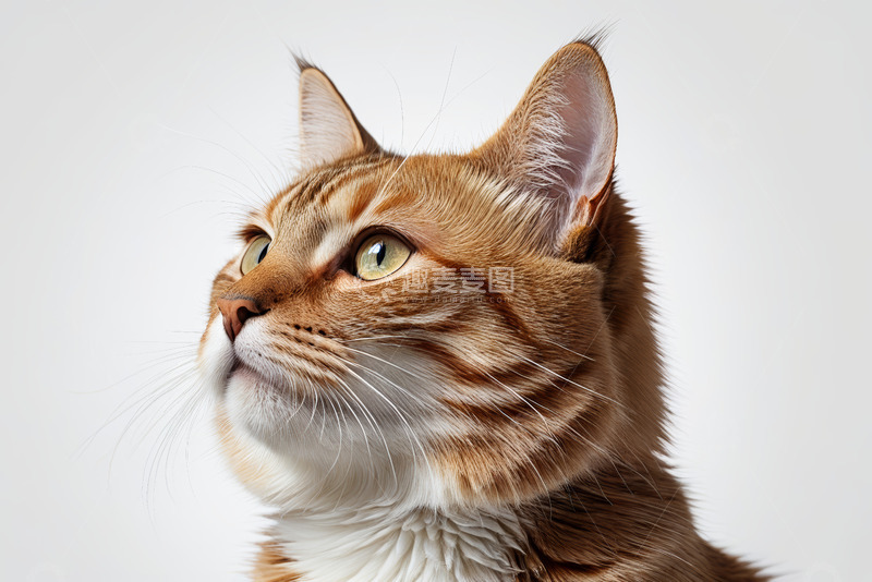 高清大图下载【趣麦麦图】抬头仰视的橘色条纹猫咪