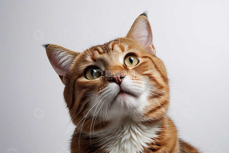 高清大图下载【趣麦麦图】抬头仰望的橘色条纹猫