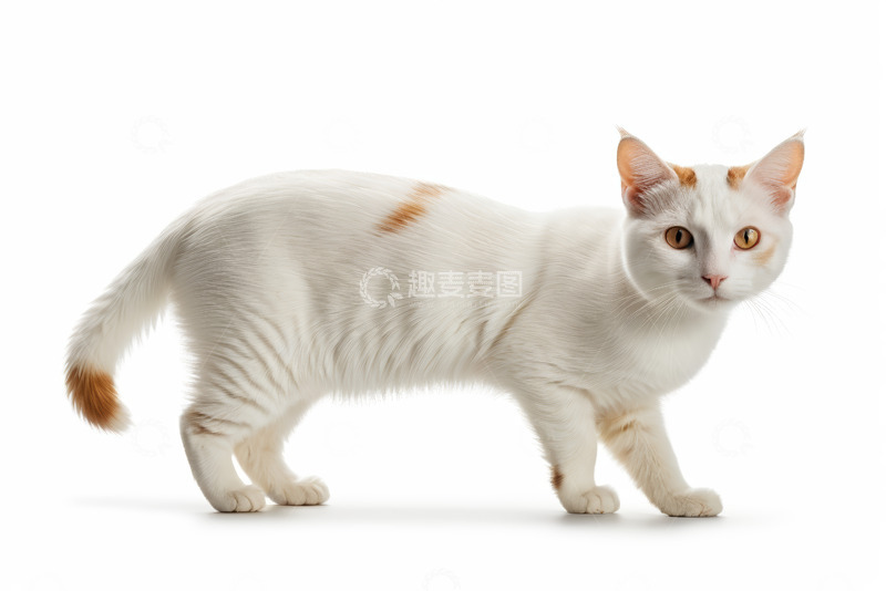 高清大图下载【趣麦麦图】白色带斑纹猫站立姿态