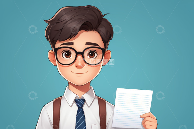 高清大图下载【趣麦麦图】手持纸张的卡通男孩形象