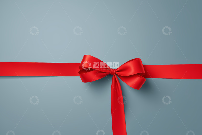 高清大图下载【趣麦麦图】蓝色背景上的红色蝴蝶结丝带