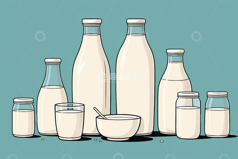 高清大图下载【趣麦麦图】多容器装牛奶插画素材