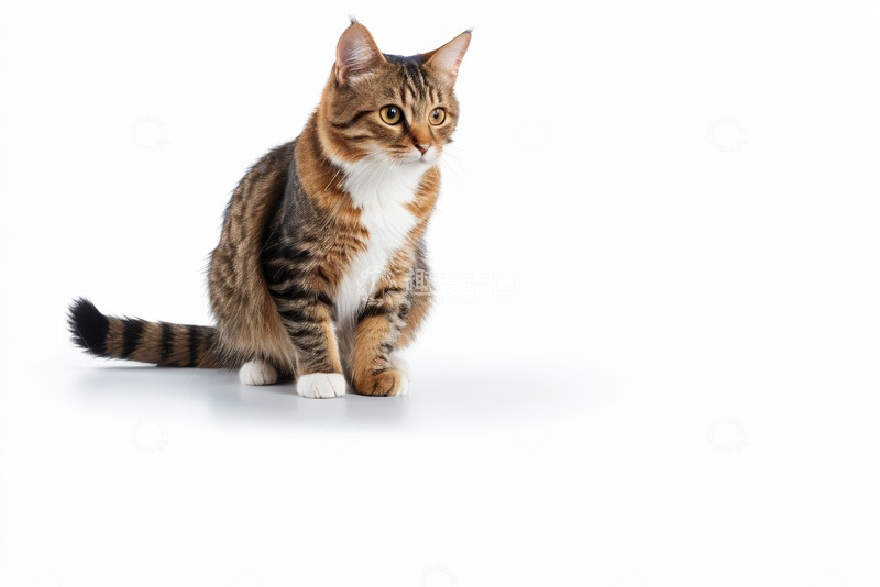 高清大图下载【趣麦麦图】坐立的三色条纹猫