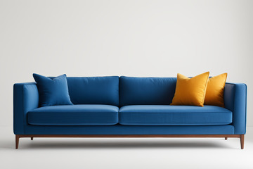 蓝色沙发搭配黄色抱枕家居场景