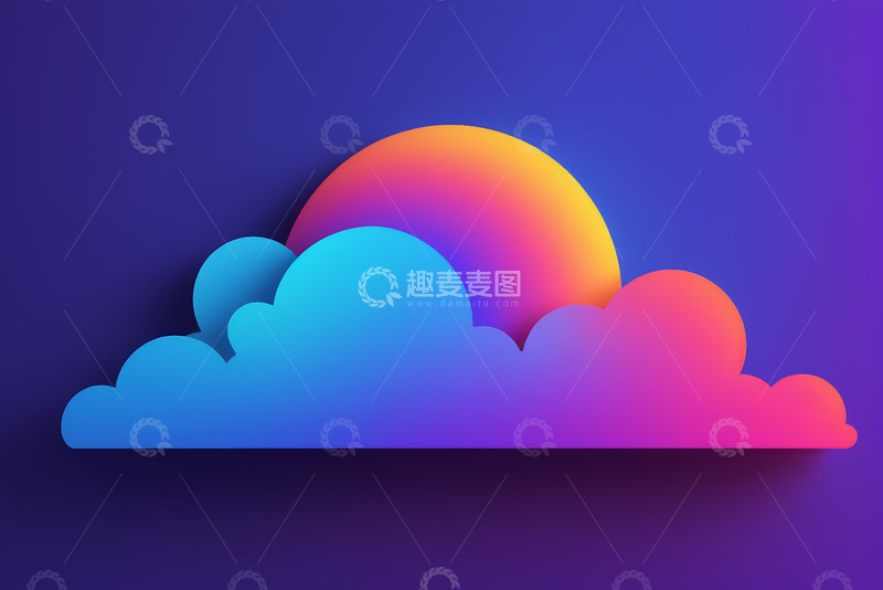 高清大图下载【趣麦麦图】彩色云朵与太阳抽象图案