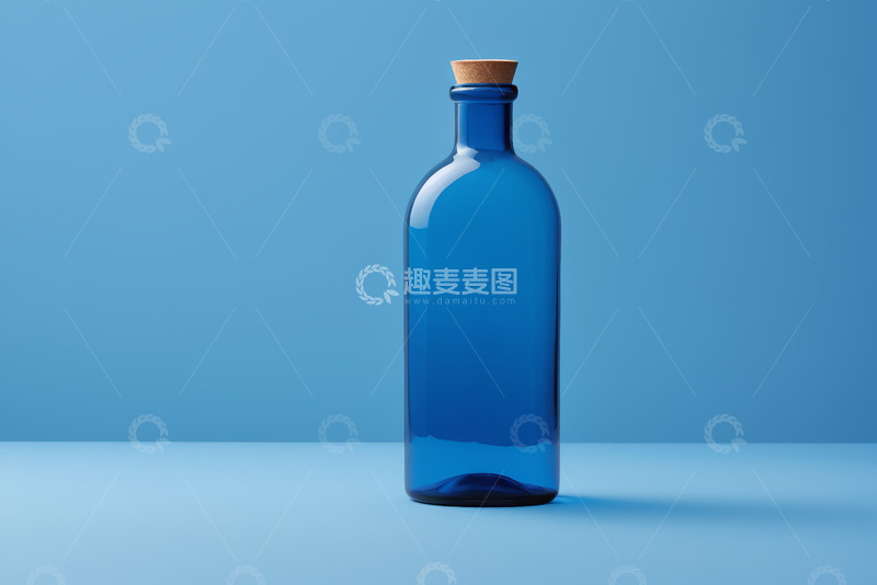 高清大图下载【趣麦麦图】蓝色玻璃瓶配软木塞静物