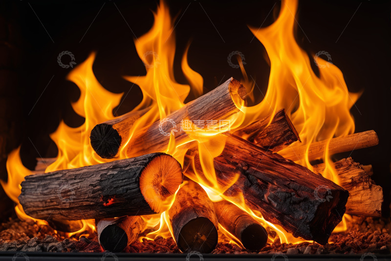 高清大图下载【趣麦麦图】燃烧的木柴火焰特写
