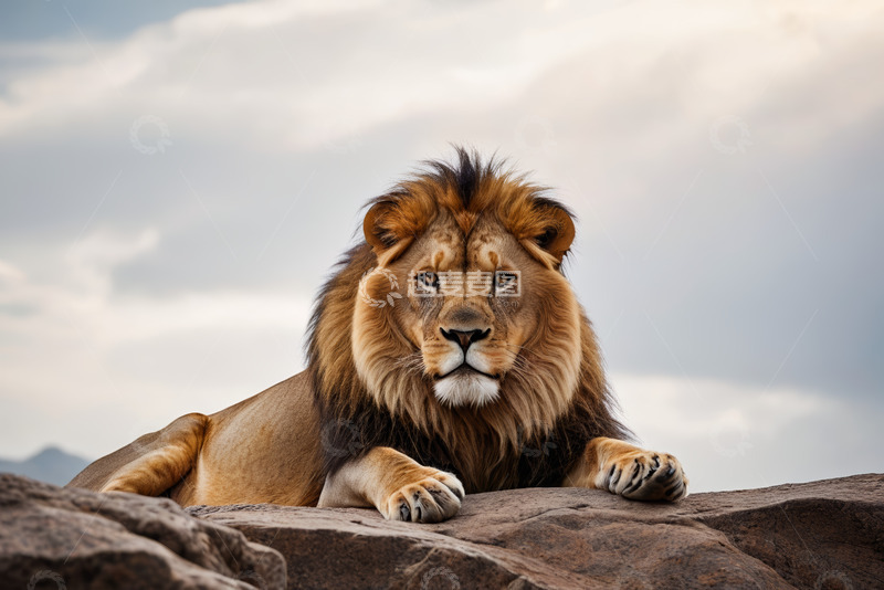 高清大图下载【趣麦麦图】雄狮趴在岩石上