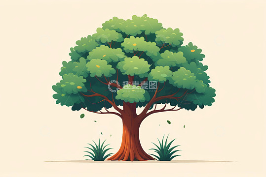 卡通风格绿色大树插画