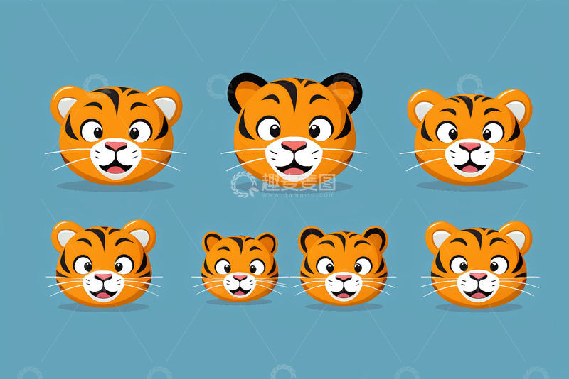 高清大图下载【趣麦麦图】卡通老虎头像表情素材