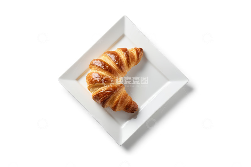 高清大图下载【趣麦麦图】白色盘子上的牛角面包