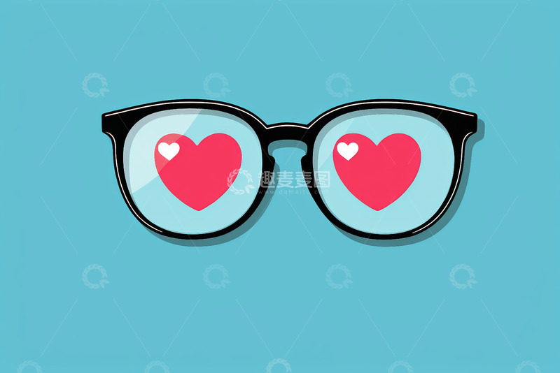 高清大图下载【趣麦麦图】爱心镜片的卡通眼镜插画