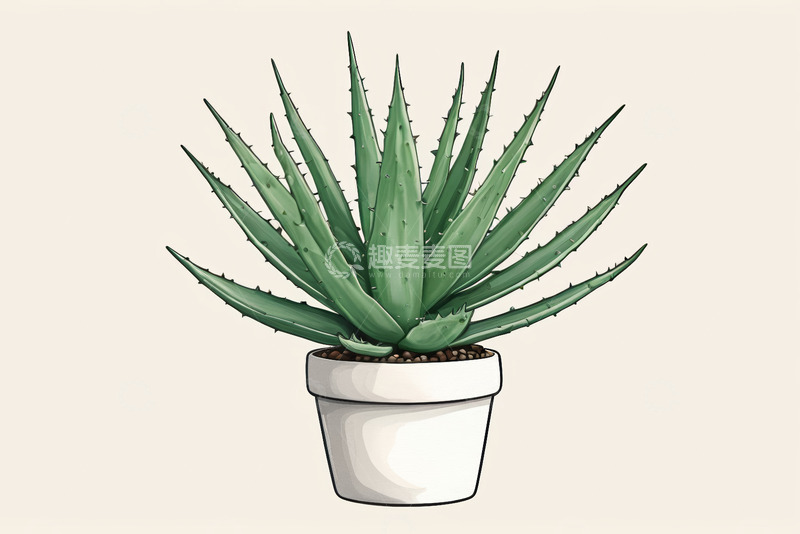 高清大图下载【趣麦麦图】盆栽芦荟插画