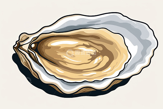 手绘打开的牡蛎贝壳