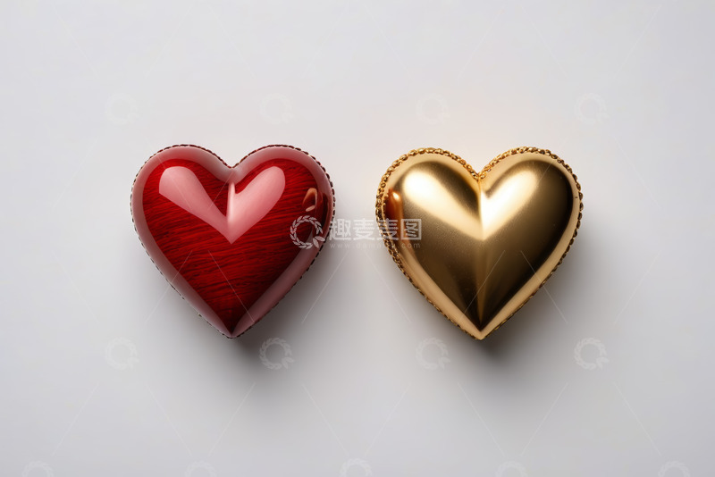 高清大图下载【趣麦麦图】红色与金色心形摆件