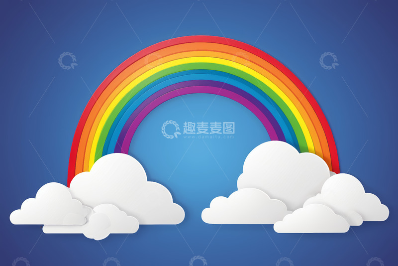 高清大图下载【趣麦麦图】蓝色背景上的彩虹与云朵