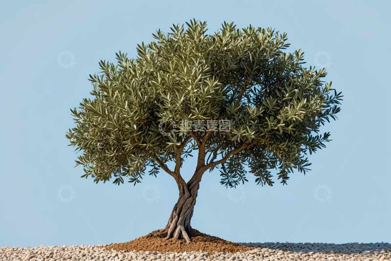 高清大图下载【趣麦麦图】蓝天背景下的单棵绿色树木