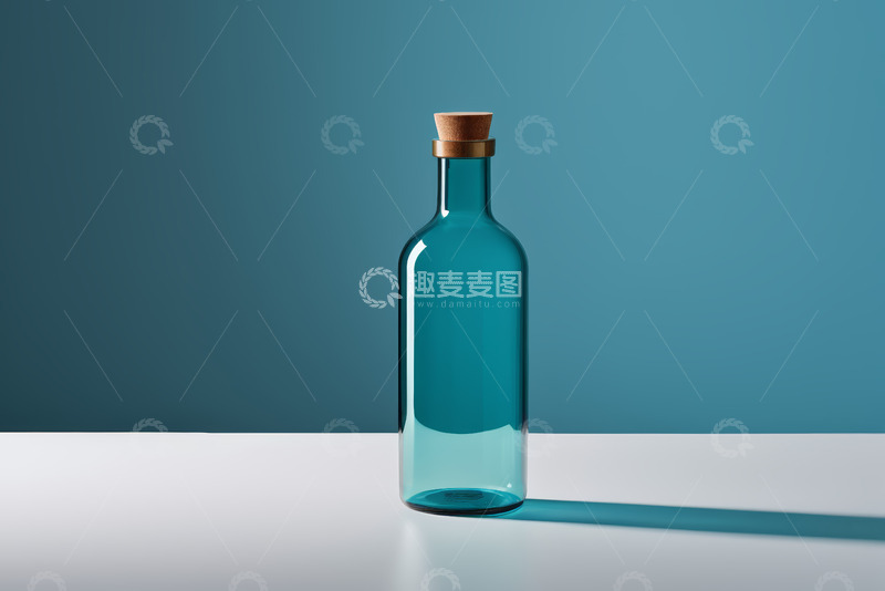 高清大图下载【趣麦麦图】蓝绿色玻璃瓶带软木塞静物