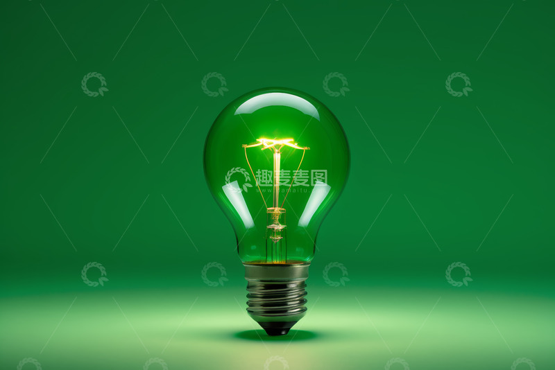 高清大图下载【趣麦麦图】绿色背景发光灯泡