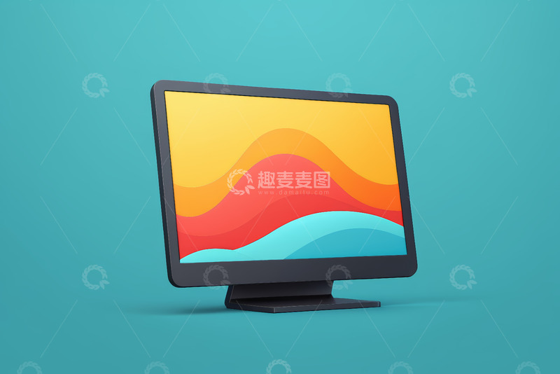 高清大图下载【趣麦麦图】彩色背景中的电脑显示器
