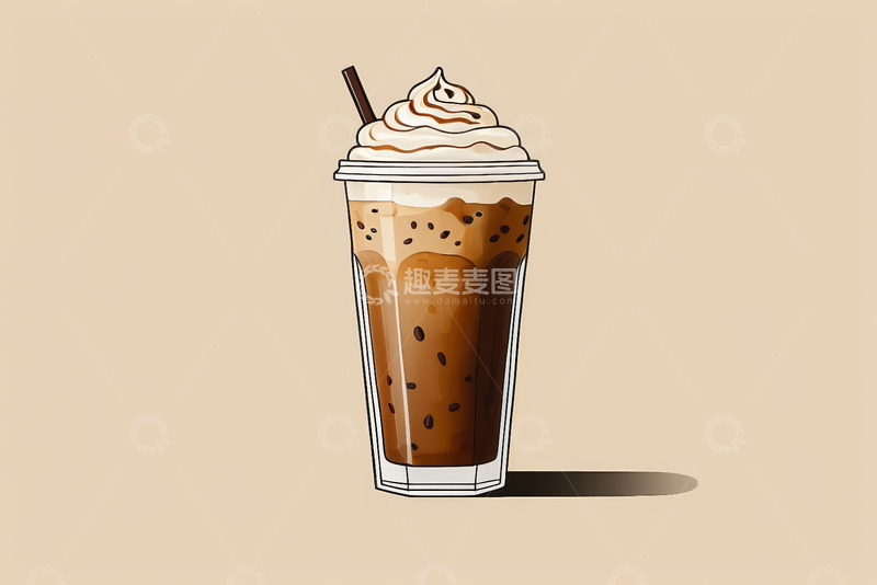 高清大图下载【趣麦麦图】插画风格的带奶油顶饮料