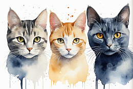 三只水彩风格猫咪头像