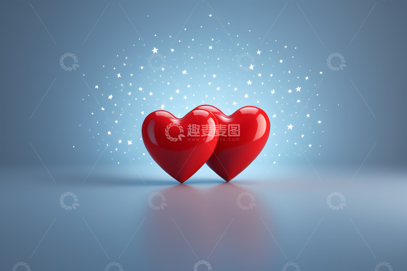 高清大图下载【趣麦麦图】两颗红心背景带星星装饰画面