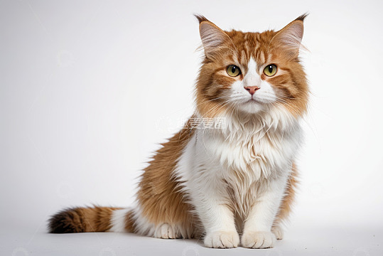 棕白相间猫咪端坐