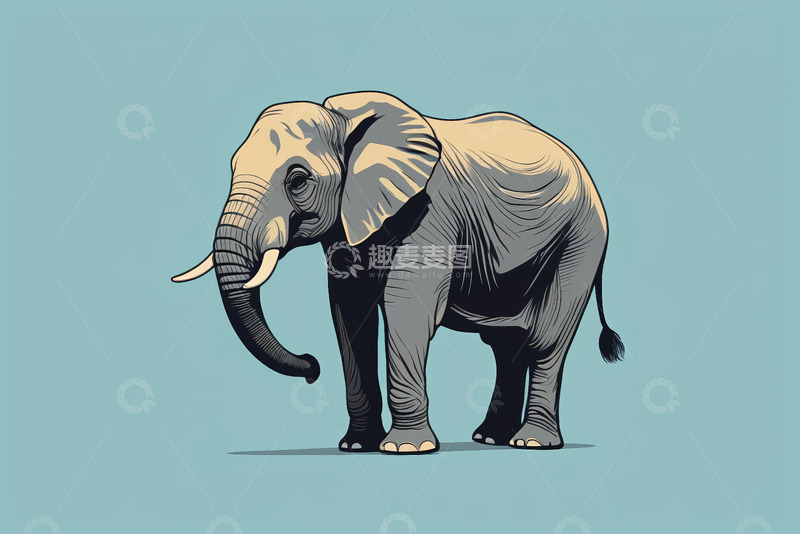 高清大图下载【趣麦麦图】站立的大象插画