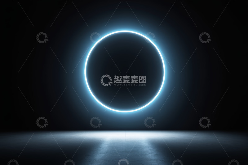 高清大图下载【趣麦麦图】黑色背景下蓝色发光圆环