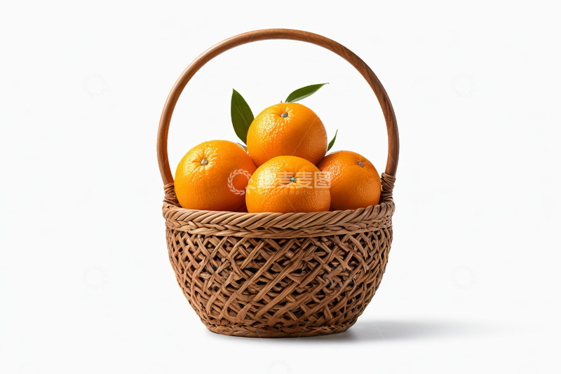 高清大图下载【趣麦麦图】竹篮中摆放的新鲜柑橘