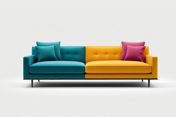 双色拼接沙发配多彩抱枕