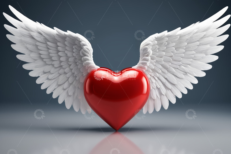 高清大图下载【趣麦麦图】带翅膀的红色爱心图像素材
