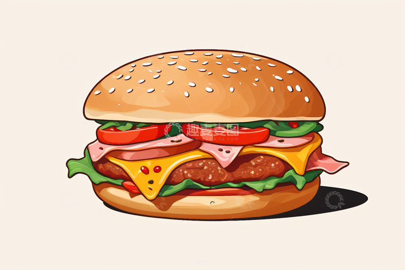 高清大图下载【趣麦麦图】卡通风格美味汉堡插画