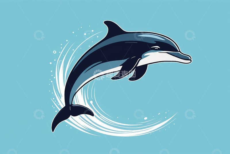 高清大图下载【趣麦麦图】跃出水面的海豚插画