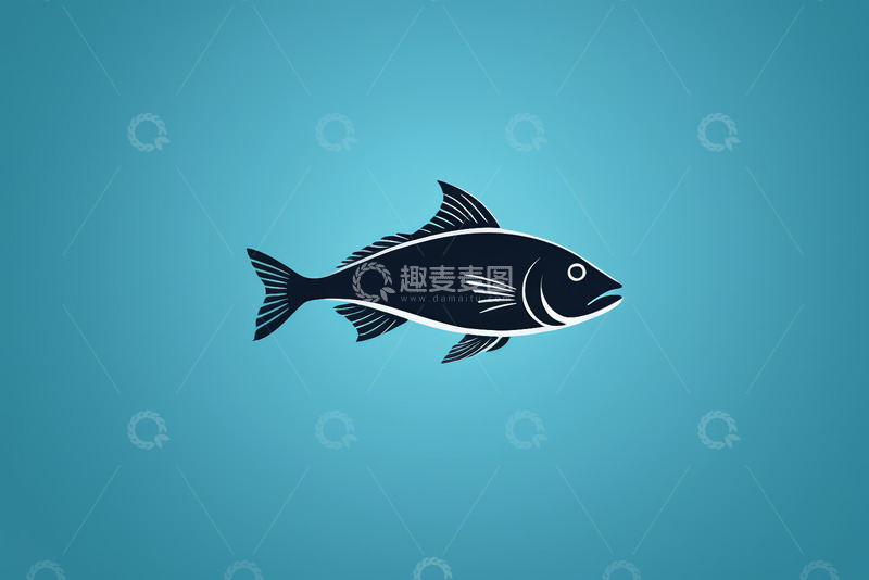 高清大图下载【趣麦麦图】蓝色背景上的黑色鱼插图
