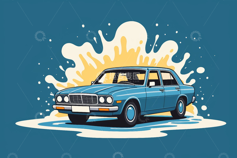 高清大图下载【趣麦麦图】蓝色复古汽车动画图像
