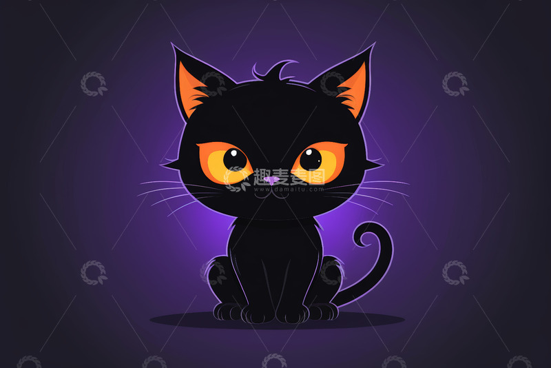 高清大图下载【趣麦麦图】卡通黑猫正面坐姿形象