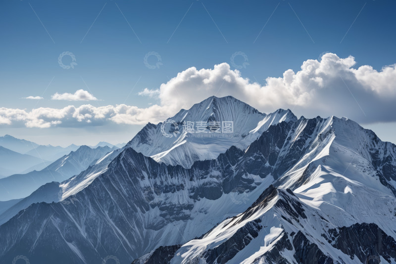 高清大图下载【趣麦麦图】壮丽雪山与蓝天白云风景