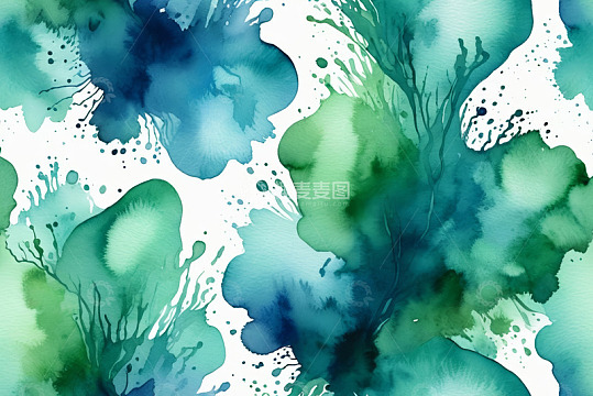 蓝绿色水彩泼墨背景素材
