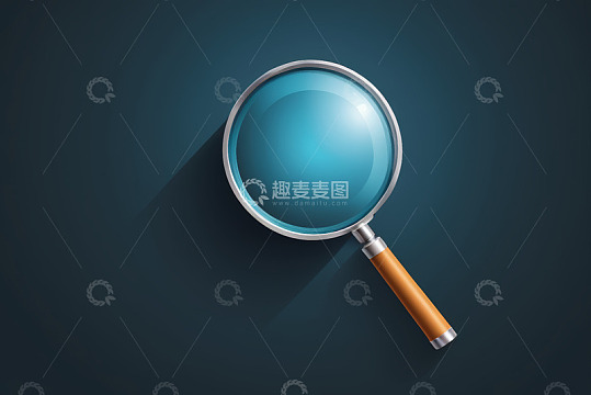深蓝色背景上的放大镜