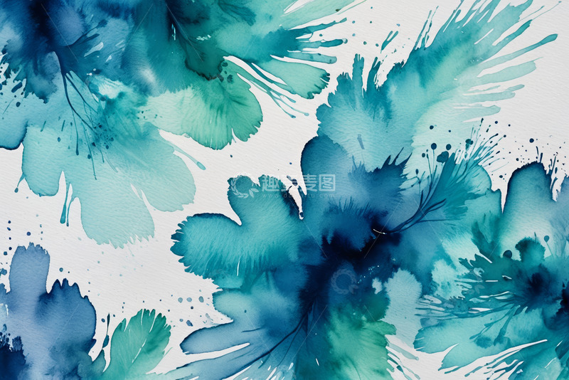 高清大图下载【趣麦麦图】蓝绿色水彩笔触艺术背景