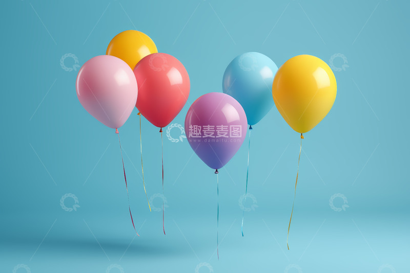 高清大图下载【趣麦麦图】彩色气球漂浮在蓝色背景上