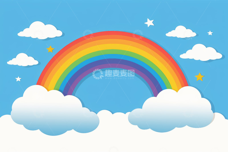 高清大图下载【趣麦麦图】天空中彩虹与云朵插画